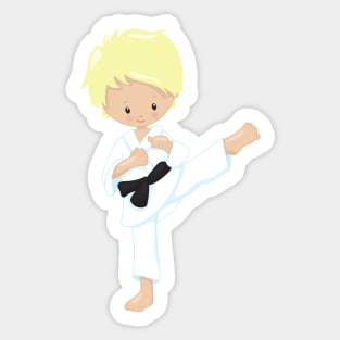 Karate Boy, Cute Boy, Black Belt, Blond Hair Sticker